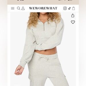 NWT WeWoreWhat Light Gray Zip-Up crop hoodie and Joggers Set XS